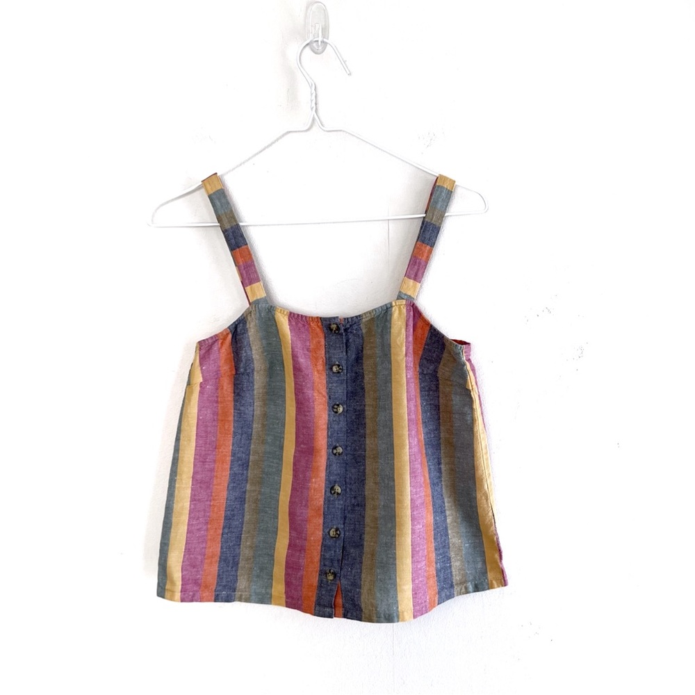 Madewell Rainbow Stripe Button-Front Tank Top Linen Cotton Blend